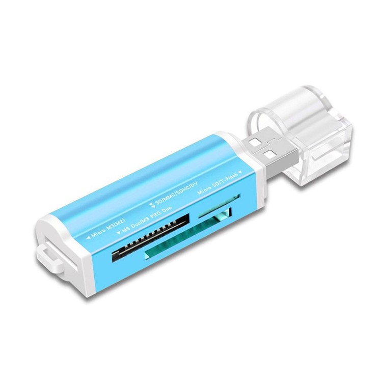

Portable Metal Multi-function 4-in-1 USB 2.0 Memory Card Reader - Blue