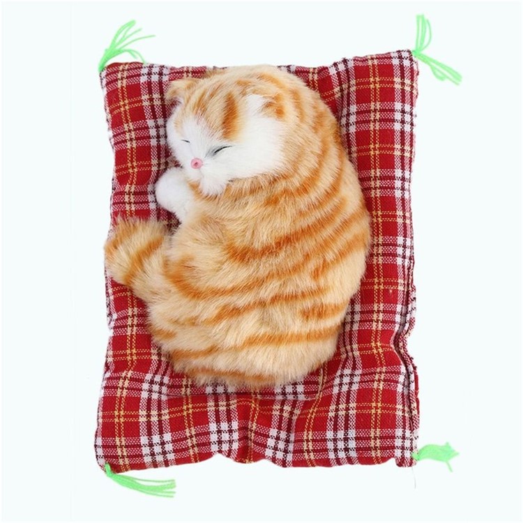 Lovely Simulation Cat Doll Plush Sleeping Cat with Meow Sound Kids Toy - Yellow Cat Random Pad-10