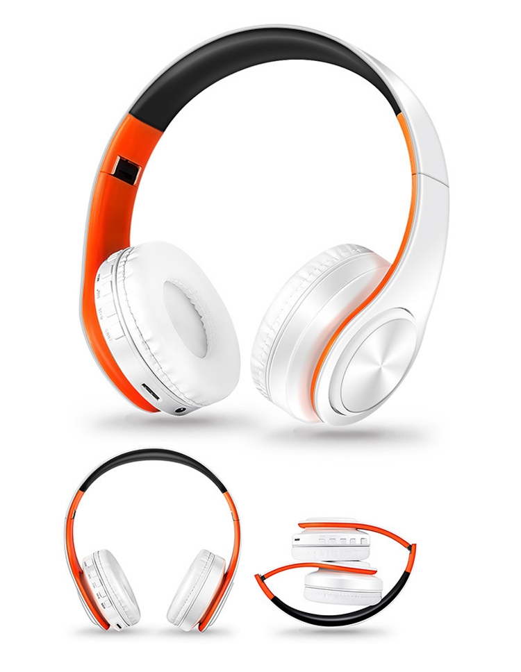 Foldable HIFI Stereo Portable Comfortable Bluetooth Wireless Stereo Earphone - White / Orange