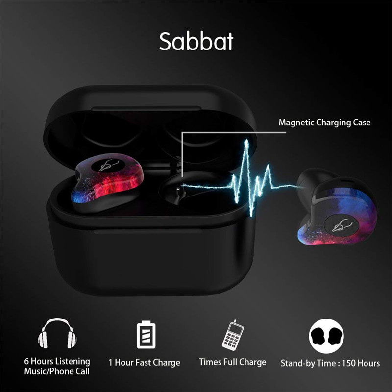 SABBAT X12 Pro TWS Wireless Earbuds Bluetooth 5.0 Earphone HiFi Stereo Headset Waterproof Sports Earphone - Fantasy