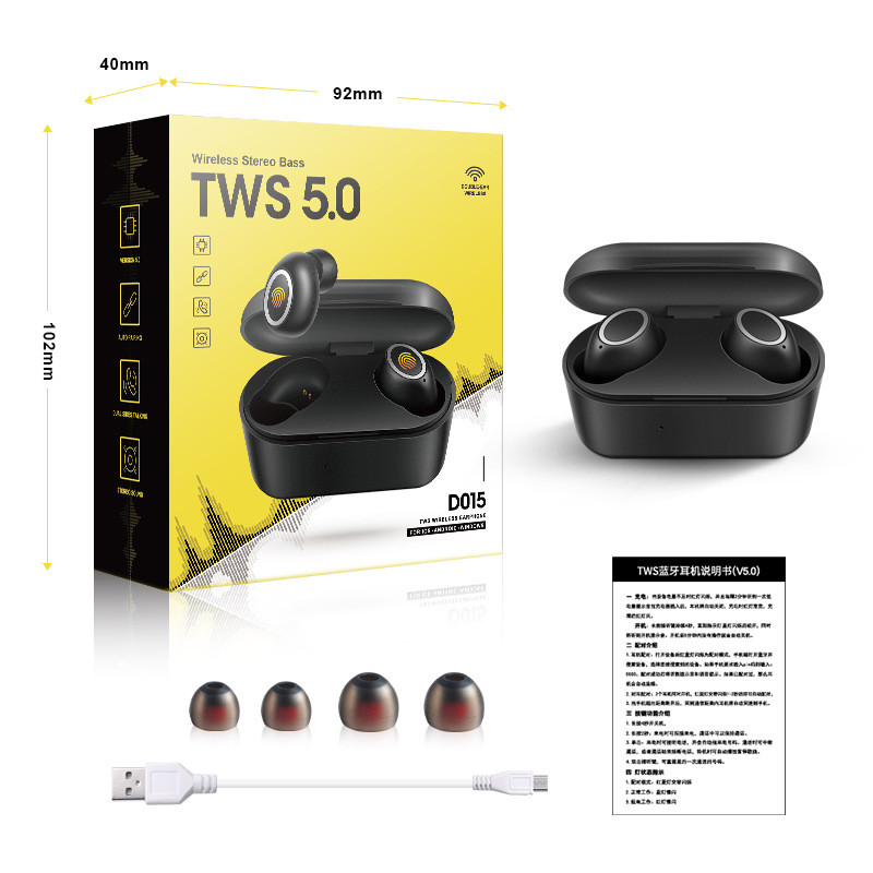 3D Stéréo Sound Bluetooth 5.0 Écouteur Portable TWS Ea-t-tacles Sans Fil Avec Casque de Basse Sport Case Sport - or