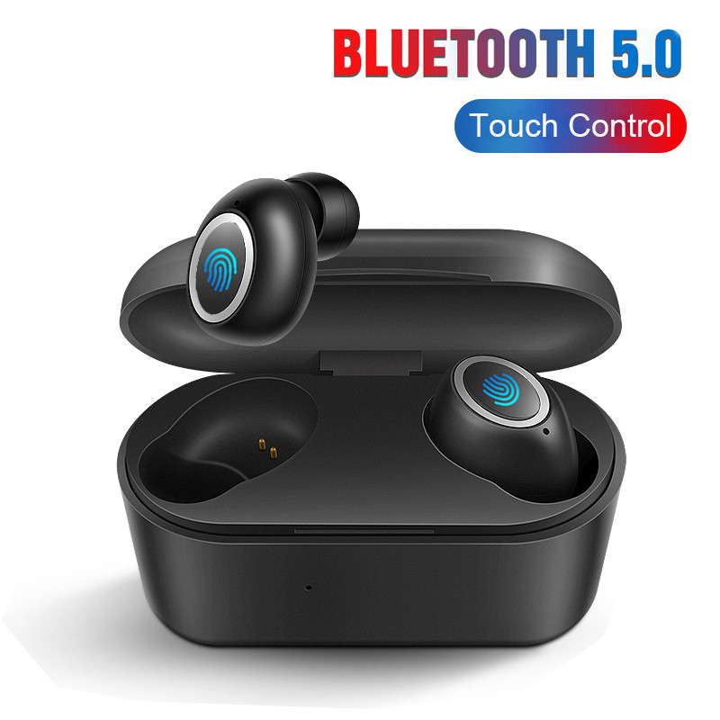 3D Som Estéreo Bluetooth 5.0 Fone de Ouvido Portátil TWS Wireless Touch Earbuds Com Cargo de Capa Esportiva Fone de Baixo - Ouro