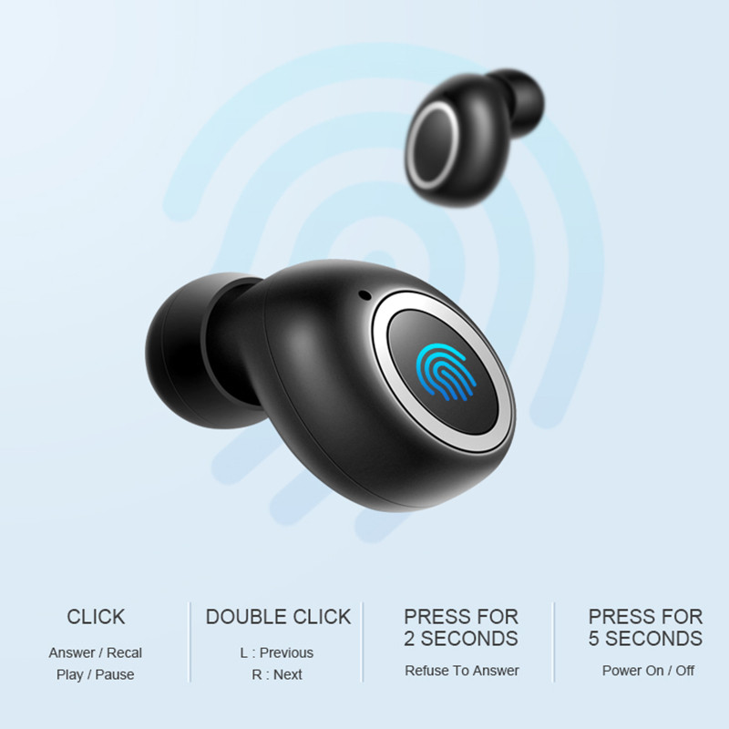 3D Som Estéreo Bluetooth 5.0 Fone de Ouvido Portátil TWS Wireless Touch Earbuds Com Cargo de Capa Esportiva Fone de Baixo - Ouro