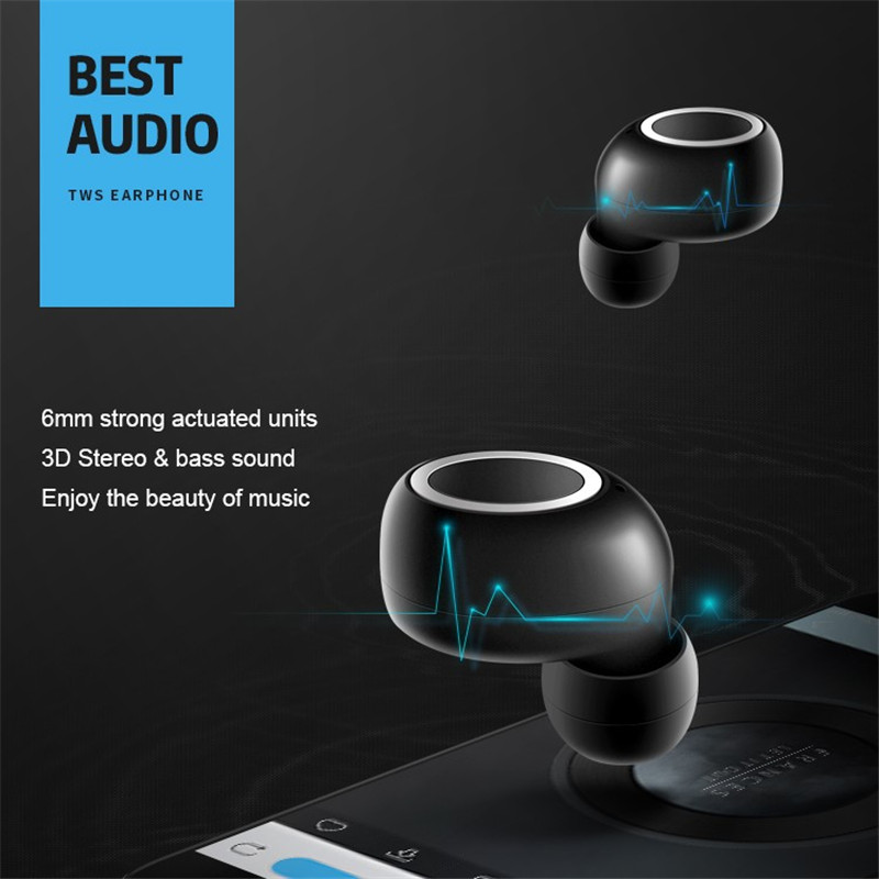 3D Stéréo Sound Bluetooth 5.0 Écouteur Portable TWS Ea-t-tacles Sans Fil Avec Casque de Basse Sport Case Sport - or