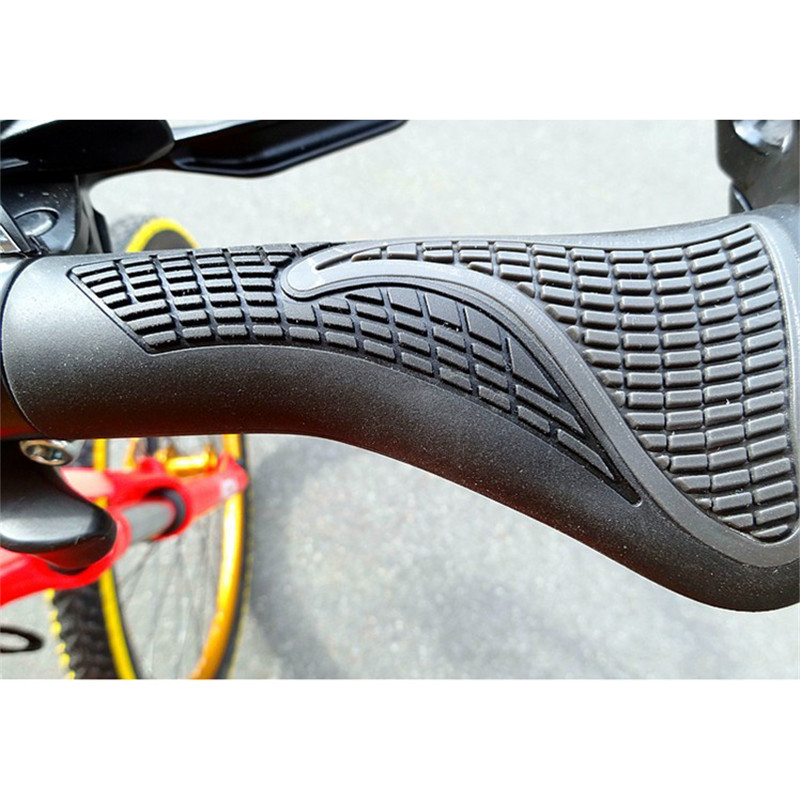 2 Stücke Ergonomische Fahrradgriffe Lenker Aluminiumlegierung Gummi Bar Ende - Schwarz