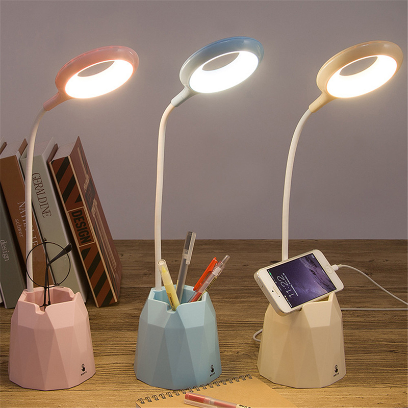 2000mAh LED Touch Lamp Desk Lamps Flexible USB Reading Light Rng with Phone Pen Holder - Yellow