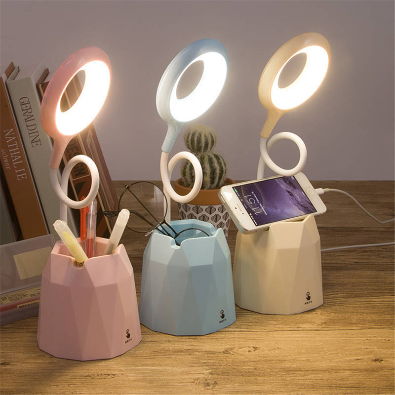 2000mAh LED Touch Lamp Desk Lamps Flexible USB Reading Light Rng with Phone Pen Holder - Yellow