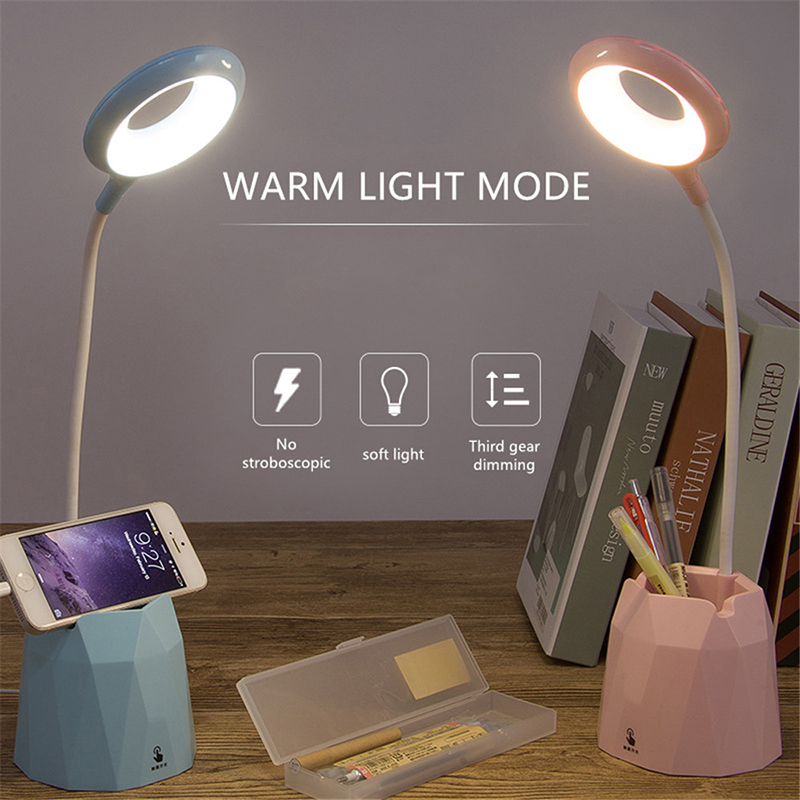 2000mAh LED Touch Lamp Desk Lamps Flexible USB Reading Light Rng with Phone Pen Holder - Yellow