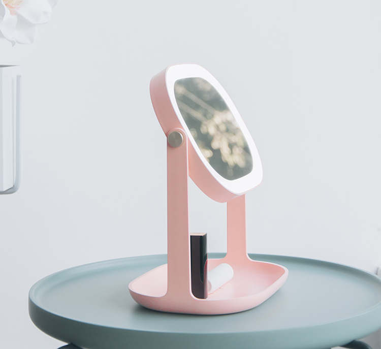 Multi-functional LED Makeup Mirror Table Lamp Portable Touch Button 360° Rotating Mirror - Pink-5
