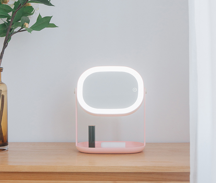 Multi-functional LED Makeup Mirror Table Lamp Portable Touch Button 360° Rotating Mirror - Pink-6