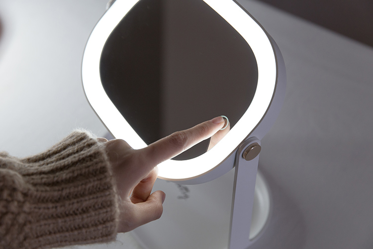 Portable Makeup Mirror with Light and Storage Table Lamp 360 Degree for Angle Adjustment - White-5