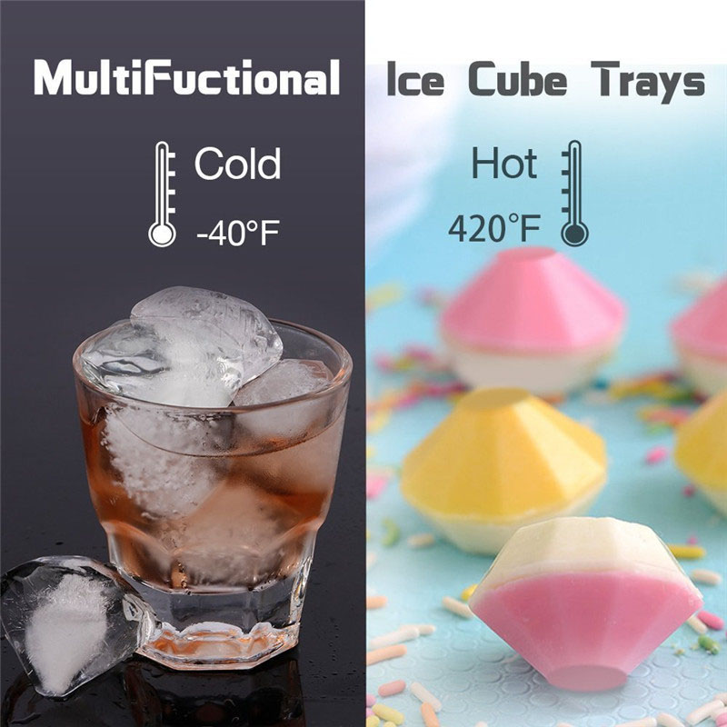 Molde de Cubos de Hielo de Diamantes de 4 Hoyos Con Tapa de Alimentación de Alimento Silicona 4 Cuadrículas Bandeja de Hielo - Negro