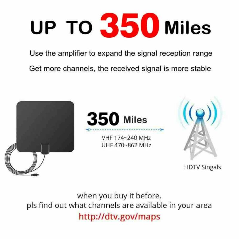 [350 Miles] Antenne HDTV HDTV TV Numérique Numérique 1080P 4K UHF / VHF