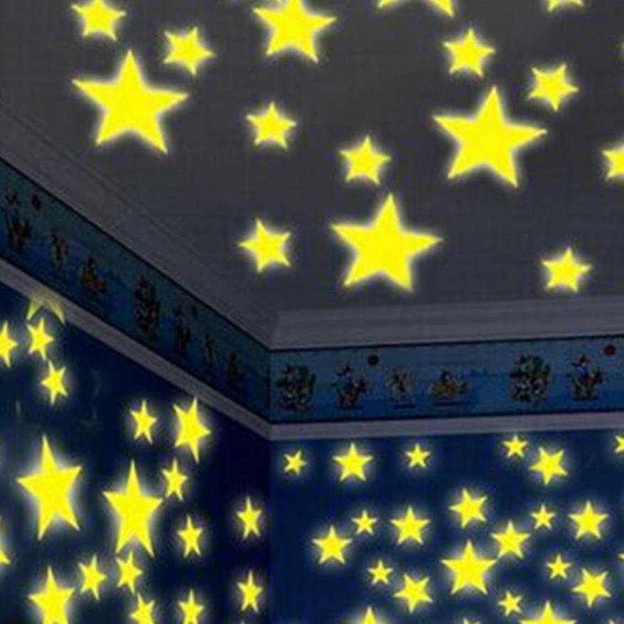 100 Pçs / Set 3d Estrelas Brilham No Escuro Luminoso Luminoso Adesivos De Parede - Multicolorido