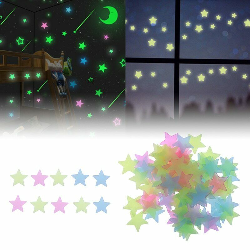 100 Pz / Set Stelle 3D Glow In The Dark Luminoso Adesivi Murali Fluorescenti Decorazioni Per La Stanza - Multicolore