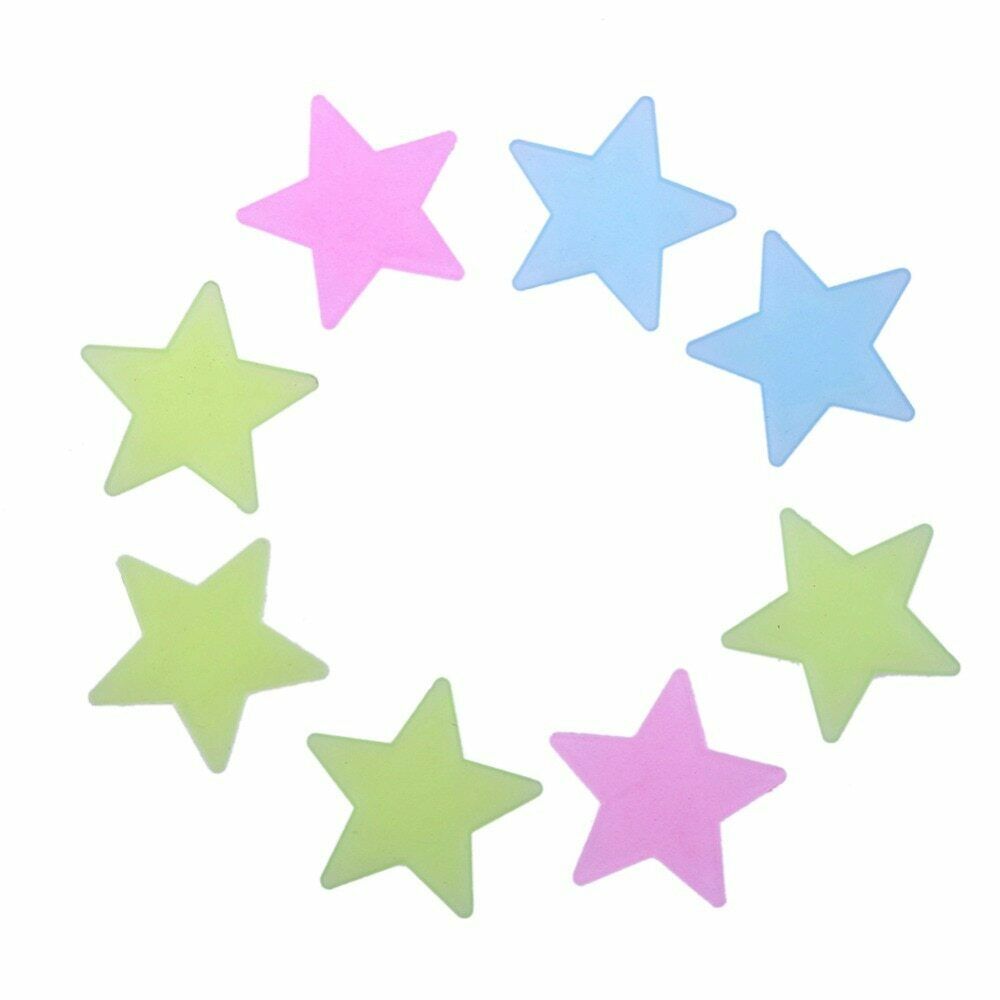 100 Pçs / Set 3d Estrelas Brilham No Escuro Luminoso Luminoso Adesivos De Parede - Multicolorido