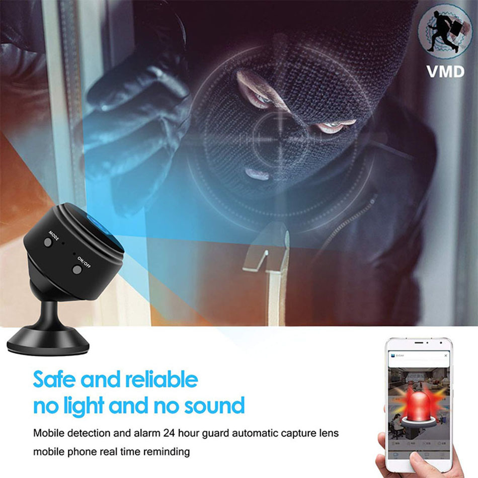 Mini Cámara IP WiFi Wifi Security Security Vigilance Cam HD 1080p Cámara de Visión Nocturna Remota - Negro