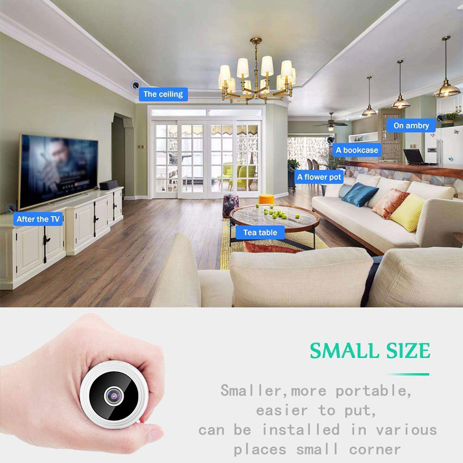 Мини -ip -камера Беспроводная wi -fi Home Security Superance Superance Cam HD 1080p Удаленное Ночное Видение Камера - Черный