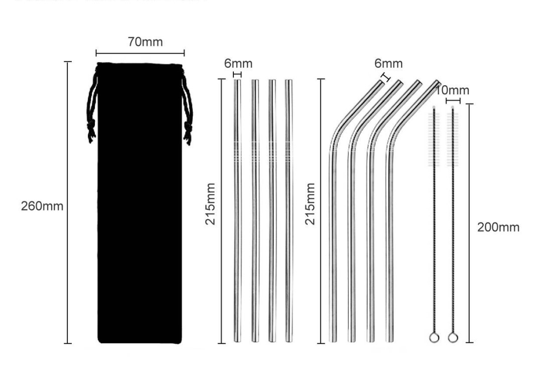 8 Pcs En Acier Inoxydable De Pailles Réutilisables De 8,5 '' Bent Et Droite Paille De Boire Avec Des Brosses De Nettoyage De 2pcs - Argent