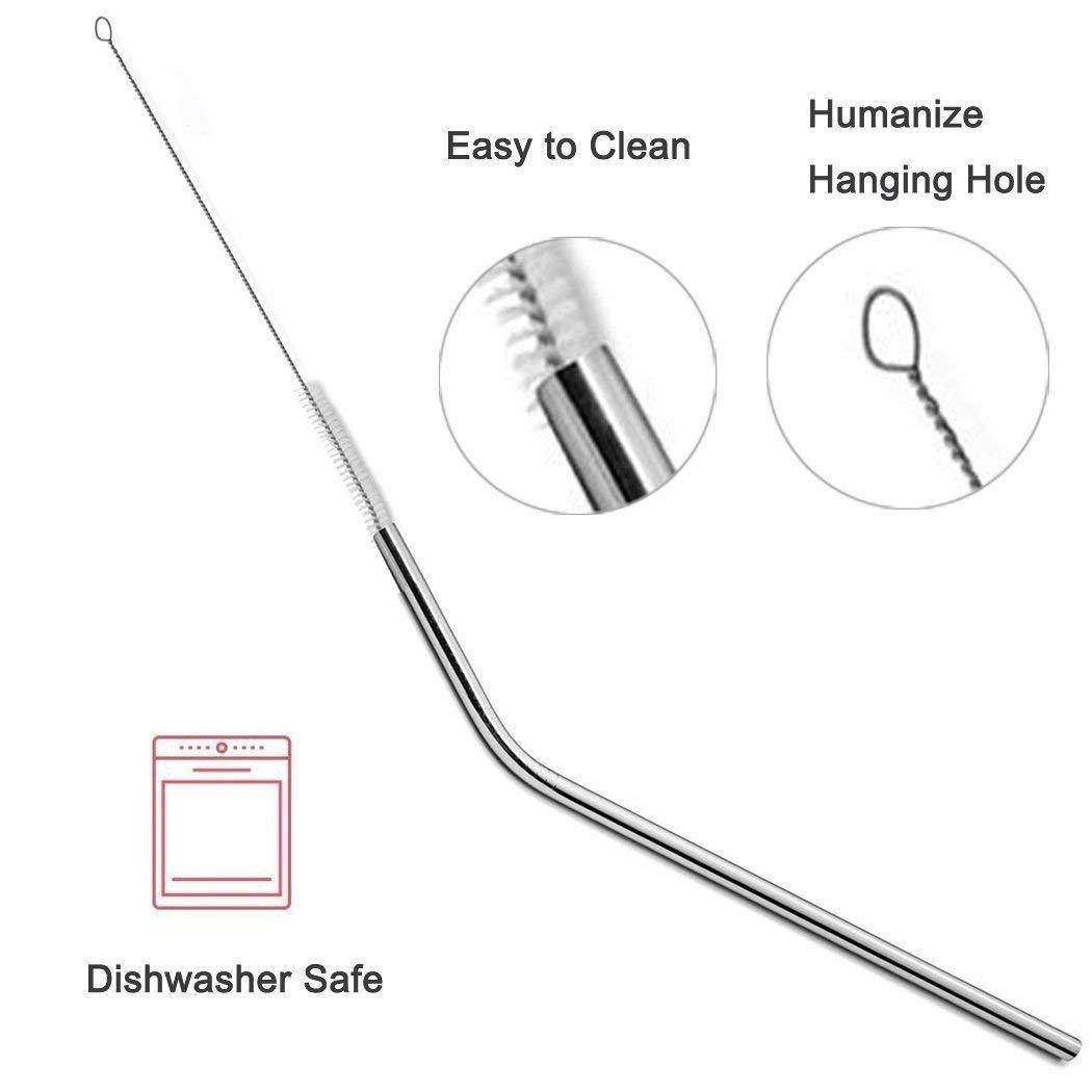 8 Stücke Edelstahl Metall Wiederverwendbare Strohhalme 8.5 '' Gebogener Und Gerade Trinkhalm Mit 2 Stücke Reinigungsbürsten - Mehrfarbig