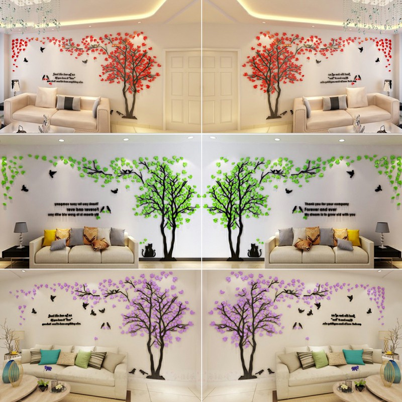 Decoración Del Hogar Del Árbol de Flores en 3D Decoración Diy Pegatina de Pared Decal de Vinilo Mural de Vinilo - Rojo / la Versión Izquierda