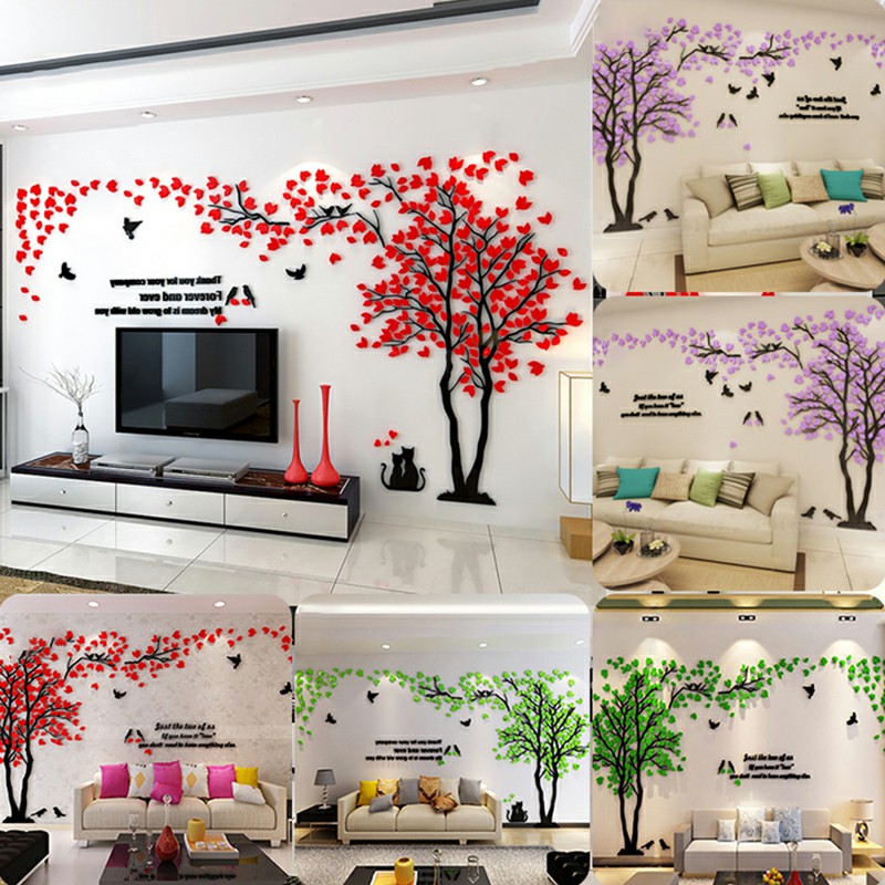 Decoración Del Hogar Del Árbol de Flores en 3D Decoración Diy Pegatina de Pared Decal de Vinilo Mural de Vinilo - Rojo / la Versión Izquierda