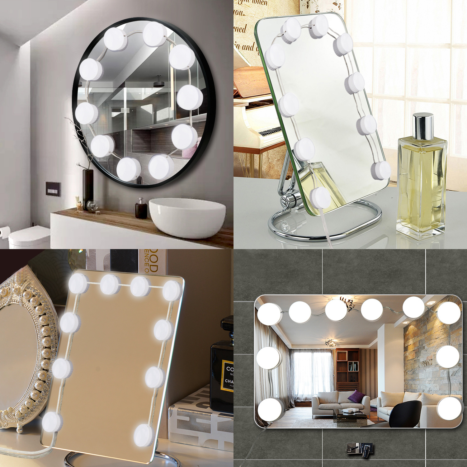 10 Led Hollywood Mirror Dimmable Limilable Kit Vanity USB Maquillor Luz