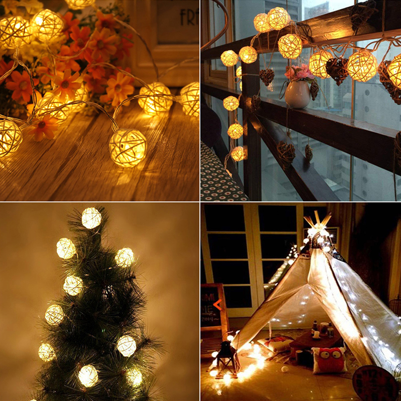 20-stellige 2,5 m 3 cm Durchmesser Blinkende LED Rattan Ball String Lights Outdoor Weihnachtsdekorative Party - Weiß