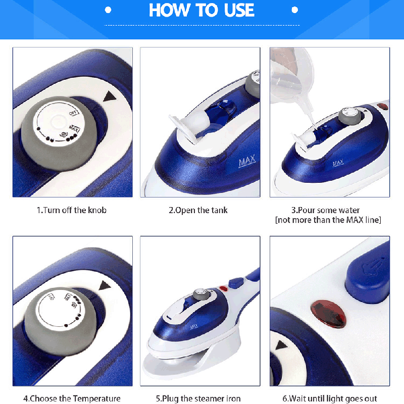 2 in 1 800W Portable Steamer Tissu Vêtements Garment Iron à Vapeur à la Main - Blue / us Plug