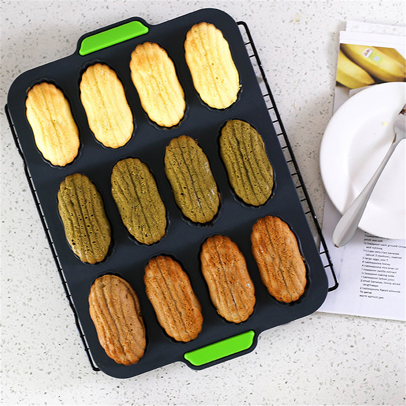 Non-Stick Silicone Madeleine Flows Pan 12 Отверстия Кекс Форма Для Пирога Торт Pan Saking Форма Форма Выпечка Инструмент - Темно-серый