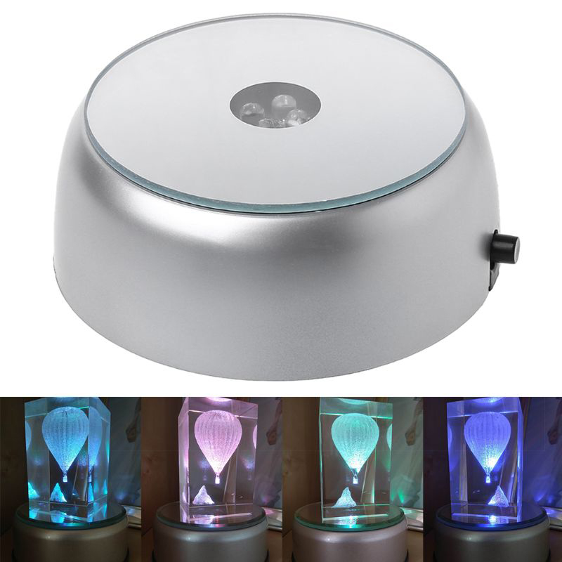 4 Leds Base Lumineuse Lumière Crystal Verre Transparent Objets Afficher la Base du Support Rond Coloré Laser - Lumière Blanche