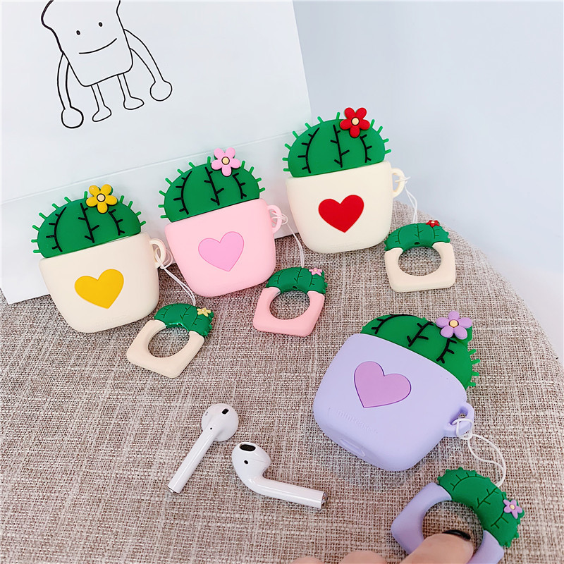 Airpods En Silicone Cactus Anti-chute Cactus Pour AirPods Apple Avec Étui De Charge Sans Fil (2019) / Airpods Avec Cas De Charge (2019) (2016) - Mauve