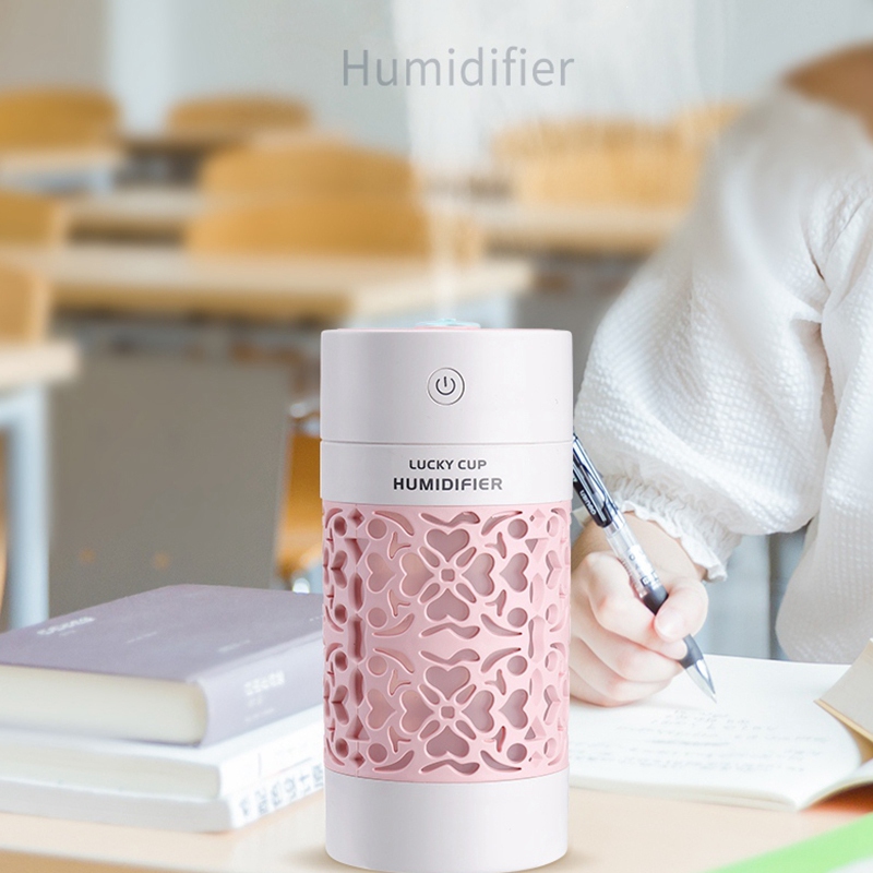 2 Modos de 250 ml de Humidificador de Aire de Carga USB Con Luz Nocturna y Mini Ventilador - Rosado