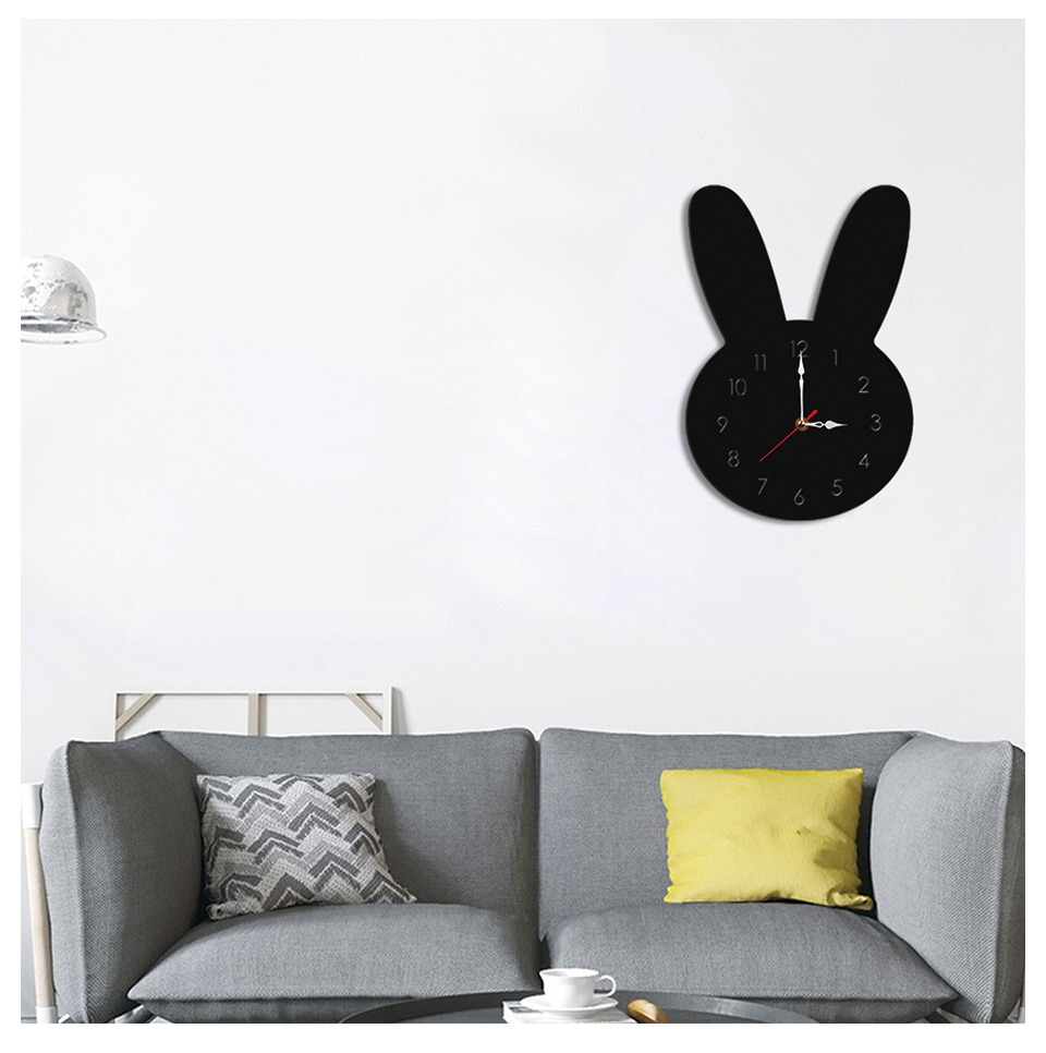 Reloj De Pared Decorativo De Cuarzo Decorativo De Conejo Lindo Reloj Silencioso De La Batería Para Sala De Estar, Dormitorio - Blanco