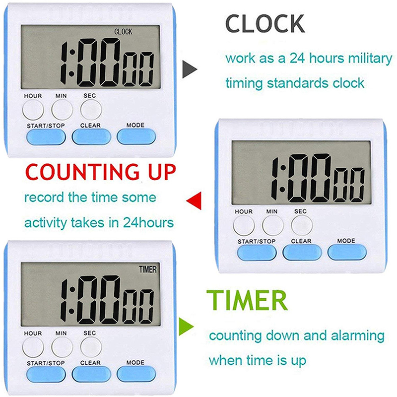 Magnetischer Großer LCD -digitalküchen -timer Mit Lautem Alarmanzahl Hoch & Down Clock 24 Stunden Küchentimer - Blau