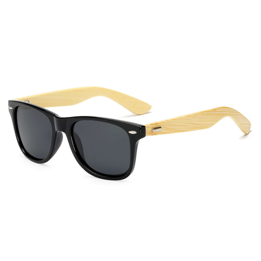 Lunettes de Bambou Élégantes Sports Sunglasses Lunes Polarisées Classiques - Noir / Bleu