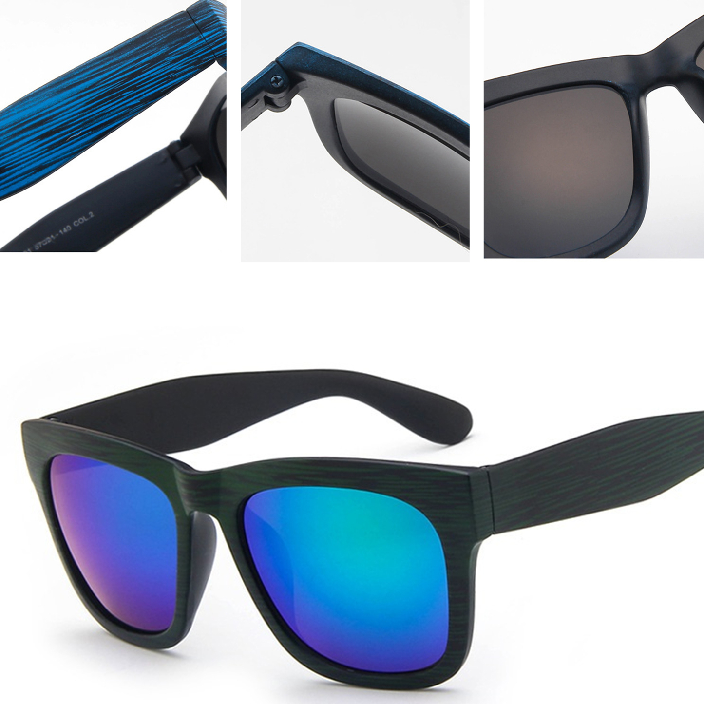 Elegadas Piernas de Bambú de Gafas de Sol Deportivas Anteojos Polarizados Clásicos - Azul Negro