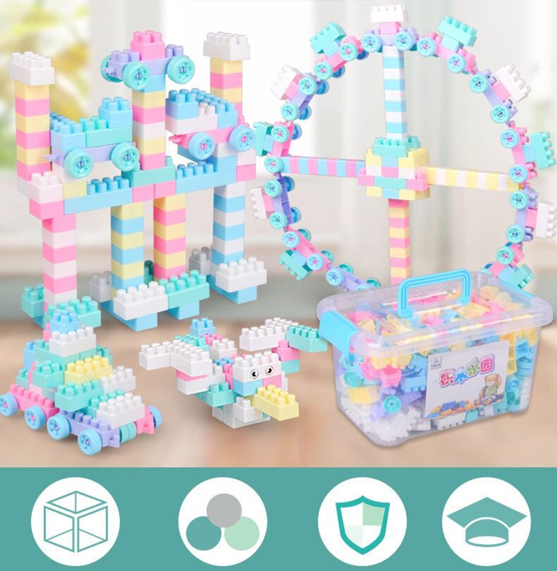 220 Pcs / Set Bebê Recém-nascido Educação Antecipada Plásticos Grandes Partículas Diy Blocos De Construção Criativos Blocos De Enigma