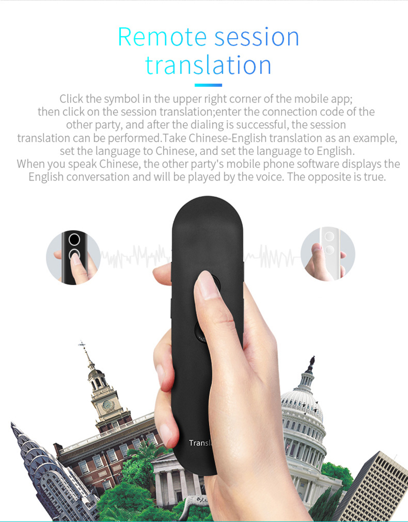 TRUNTRATOR PORTABLE AI PORTABLE AI Traducteur De Langage Sans Fil Bluetooth En Temps Réel Instantané - Noir