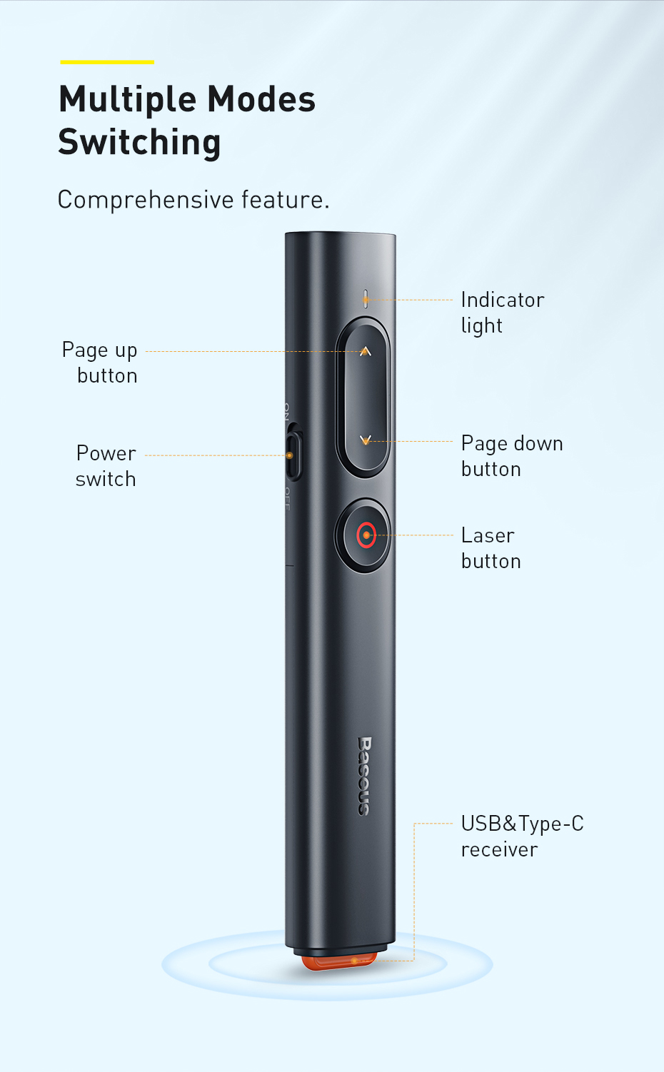 BASEUS D'orange Dot Présentateur Sans Fil Stylo Flip PPT (version Jeunesse) Avec Batterie AAA - Blanc-13