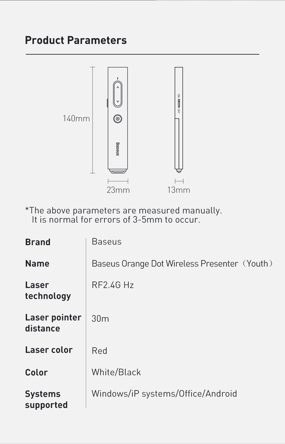 BASEUS D'orange Dot Présentateur Sans Fil Stylo Flip PPT (version Jeunesse) Avec Batterie AAA - Blanc-16