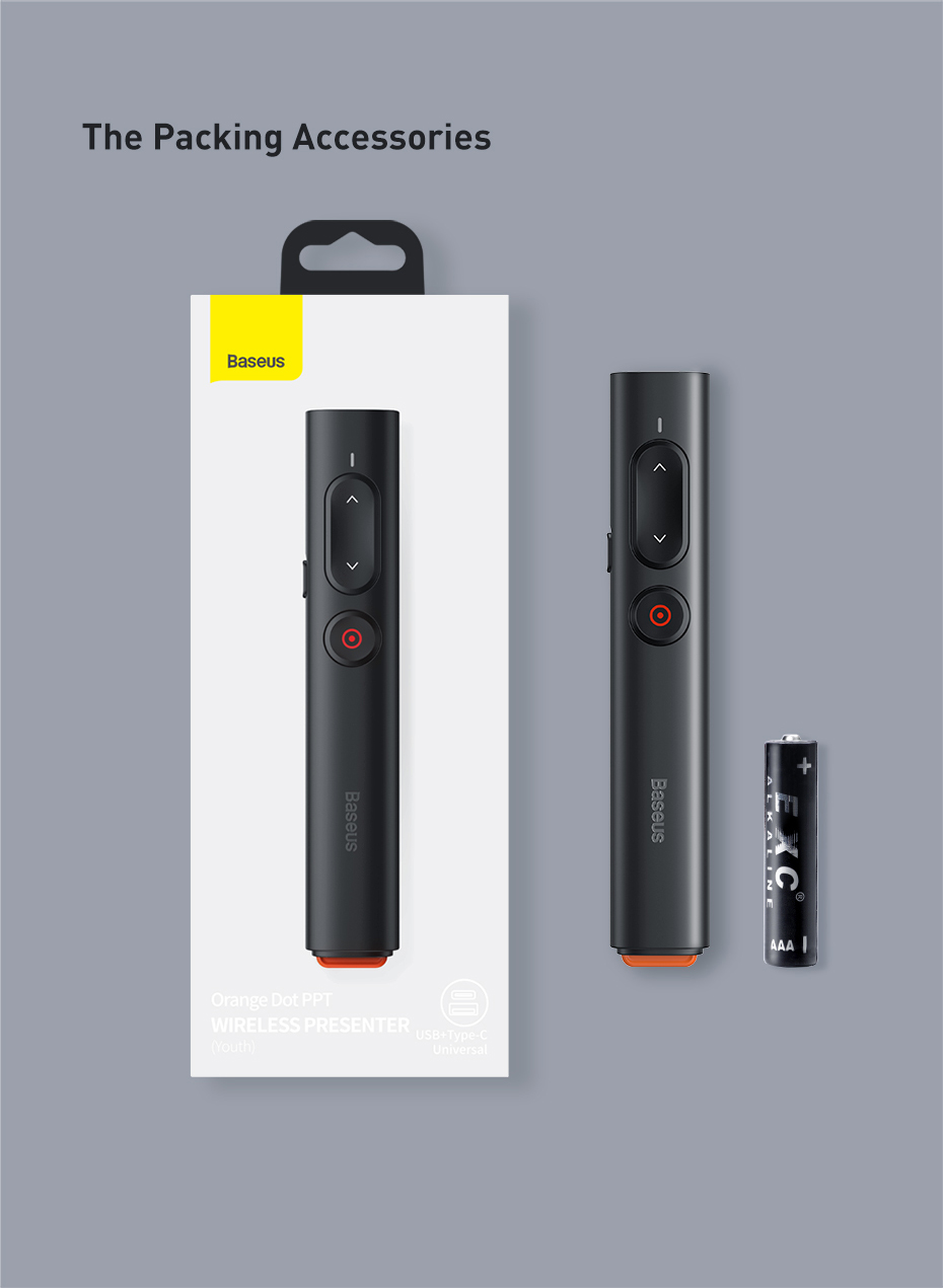 BASEUS D'orange Dot Présentateur Sans Fil Stylo Flip PPT (version Jeunesse) Avec Batterie AAA - Blanc-2