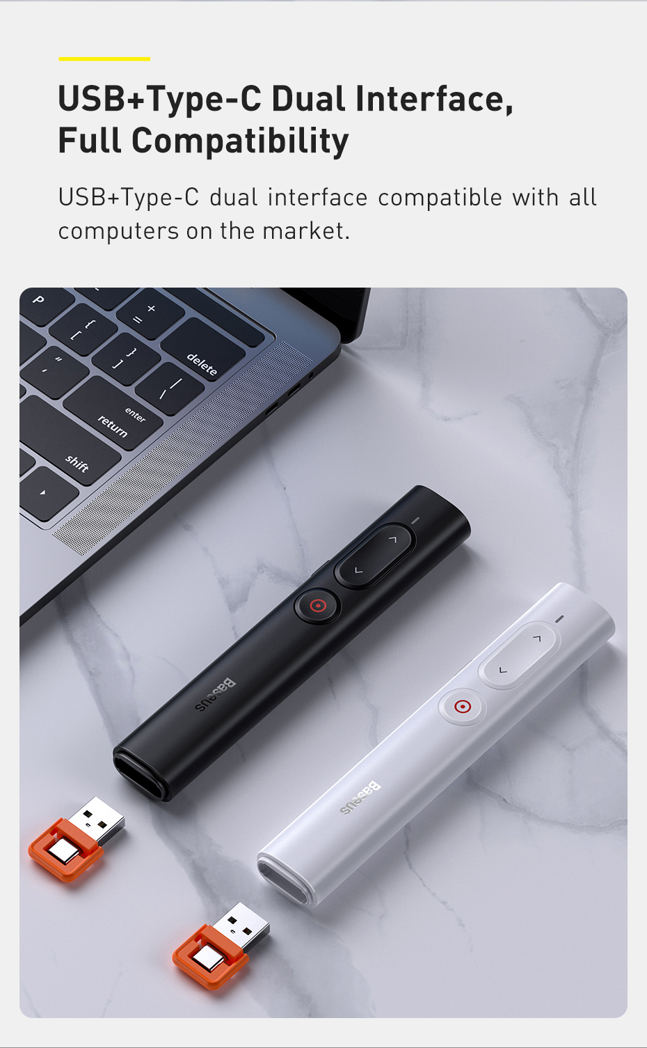 BASEUS D'orange Dot Présentateur Sans Fil Stylo Flip PPT (version Jeunesse) Avec Batterie AAA - Blanc-5