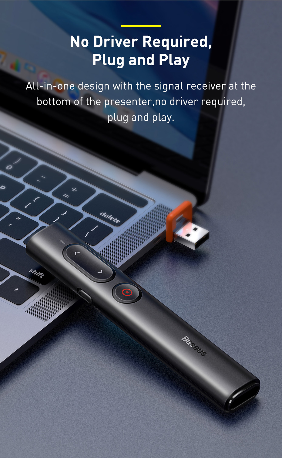 BASEUS D'orange Dot Présentateur Sans Fil Stylo Flip PPT (version Jeunesse) Avec Batterie AAA - Blanc-7