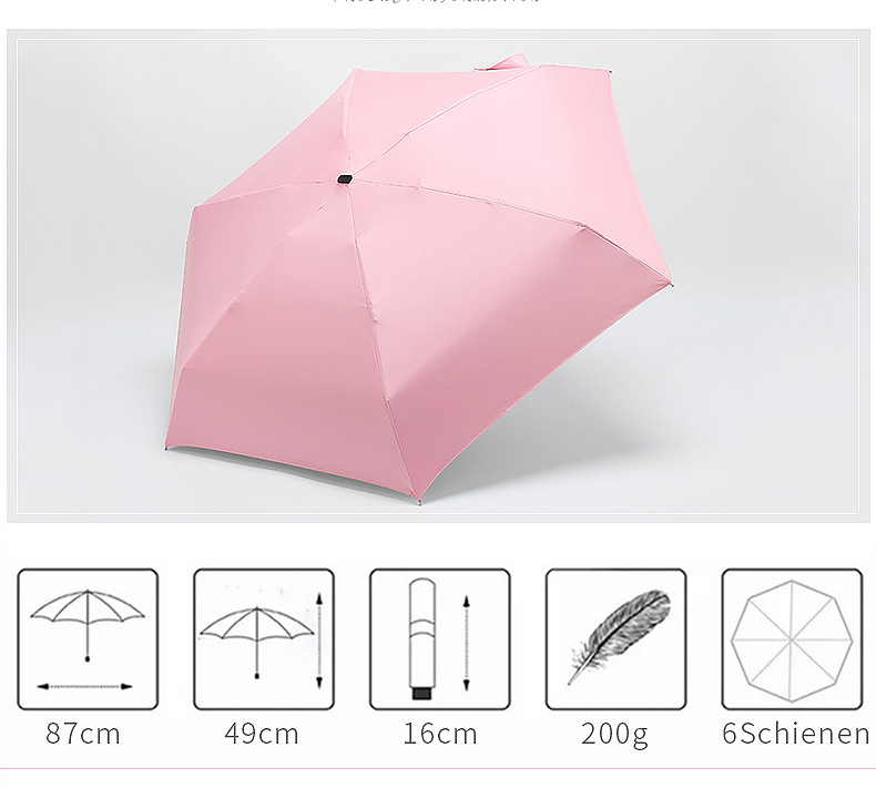 Mini Paraguas Impermeable Portátil Súper Ligero Con Protección UV - Rosa