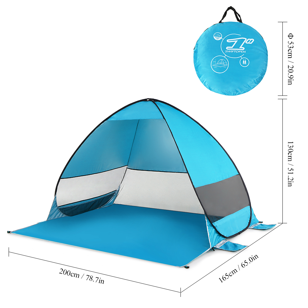 Tenda de Praia Pop Up Up Automático Tenda Aberta Acampamento Anti-UV Sun Shade - Laranja