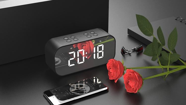 Negro - Altavoz Bluetooth 5.0 Portátil AEC BT501 Con Tarjeta de Espejo de Reloj de Pantalla LED Grande Soporte Aux-in/tf Tarjeta tf