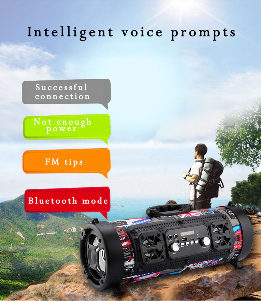 LED Bluetooth FM Radio Mobile KTV 3D Sound Wireless Entoureau 15W Haut-parleur + Microphone - Drapeau National