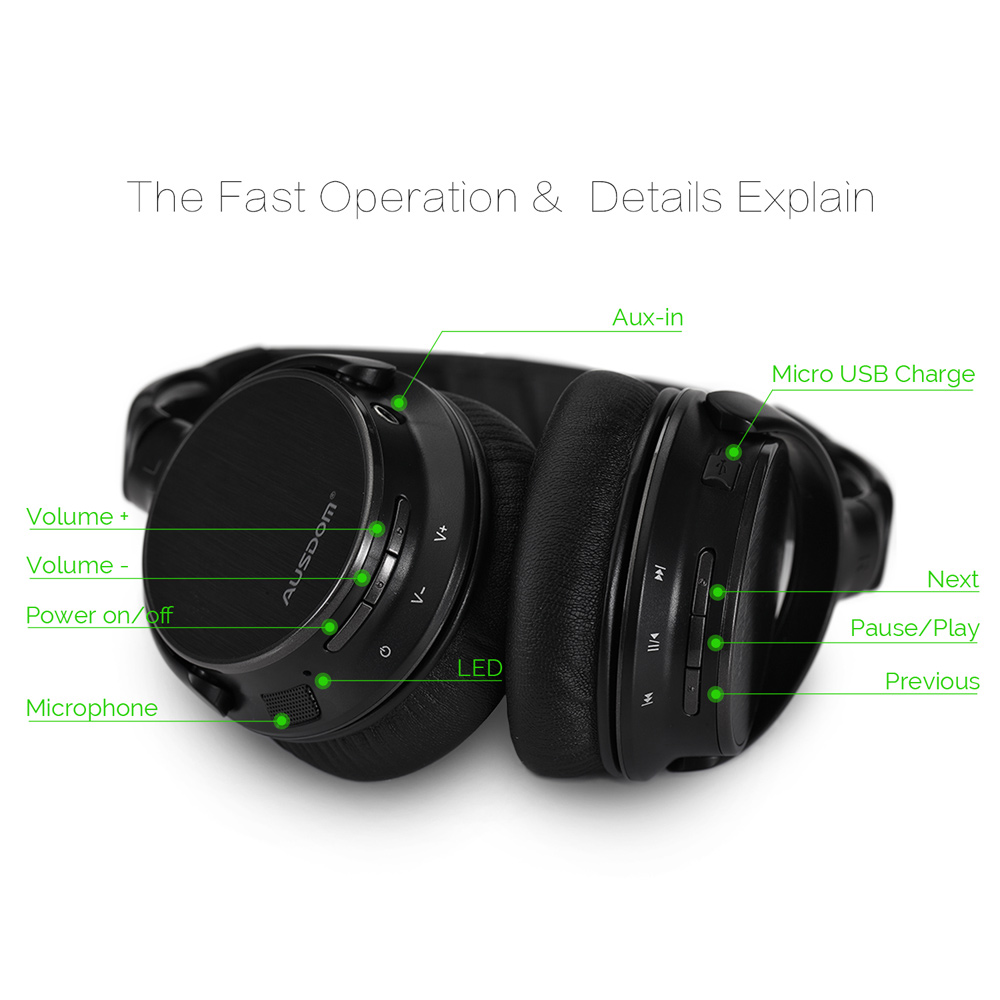 36Pcs/Lot AUSDOM M06 High Fidelity Over-ear Bluetooth Headphone with Microphone-13