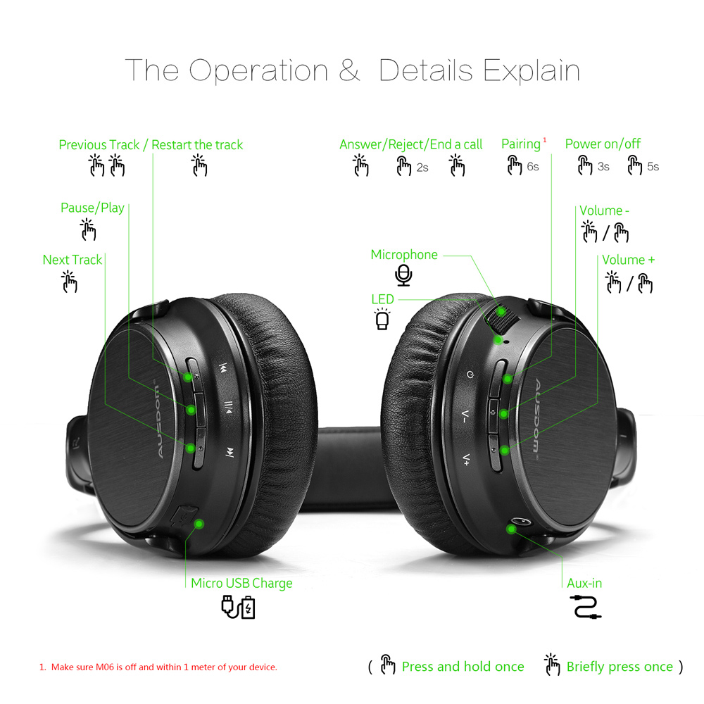 36Pcs/Lot AUSDOM M06 High Fidelity Over-ear Bluetooth Headphone with Microphone-14
